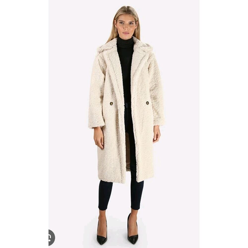 $415 Apparis Womens Daryna Faux Fur Button Down Hobo Coat Ivory Oversized Sz XS